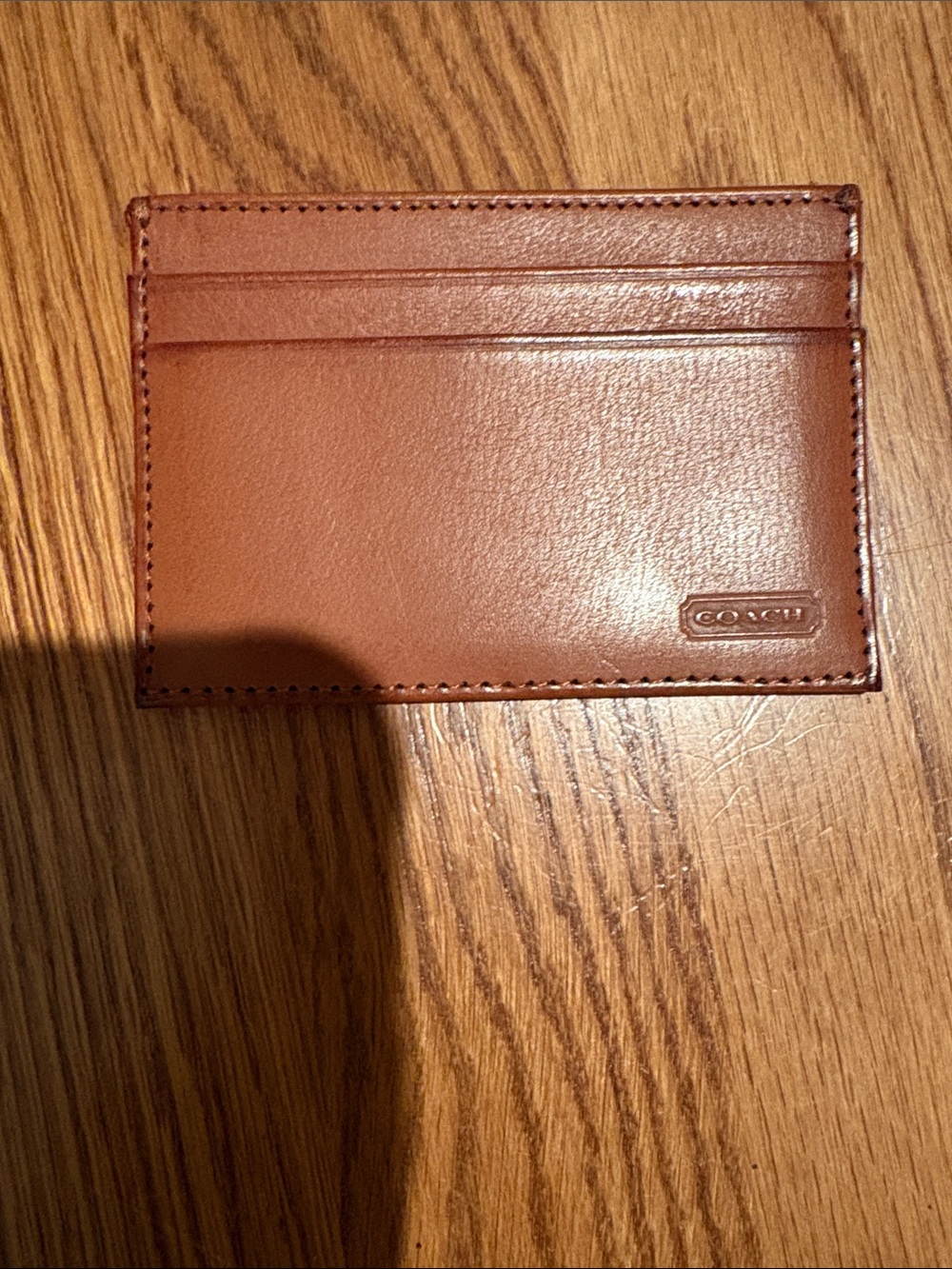 Coach Brown Leather Card Holder with Embossed Logo